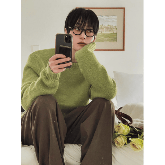 B163 馬海毛短版針織上衣 (4色)