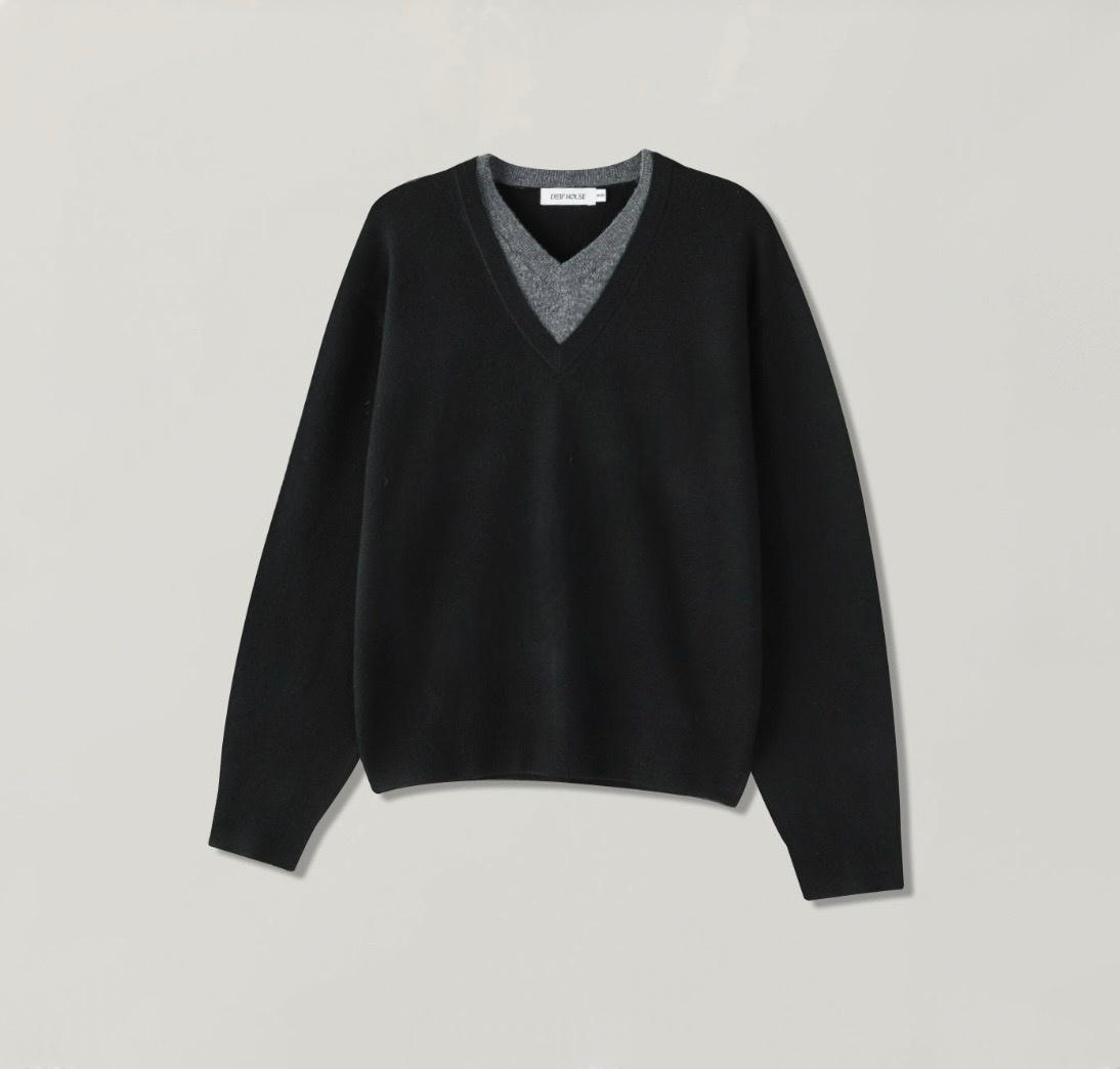 B185 拼接雙層V領針織衫(6色)