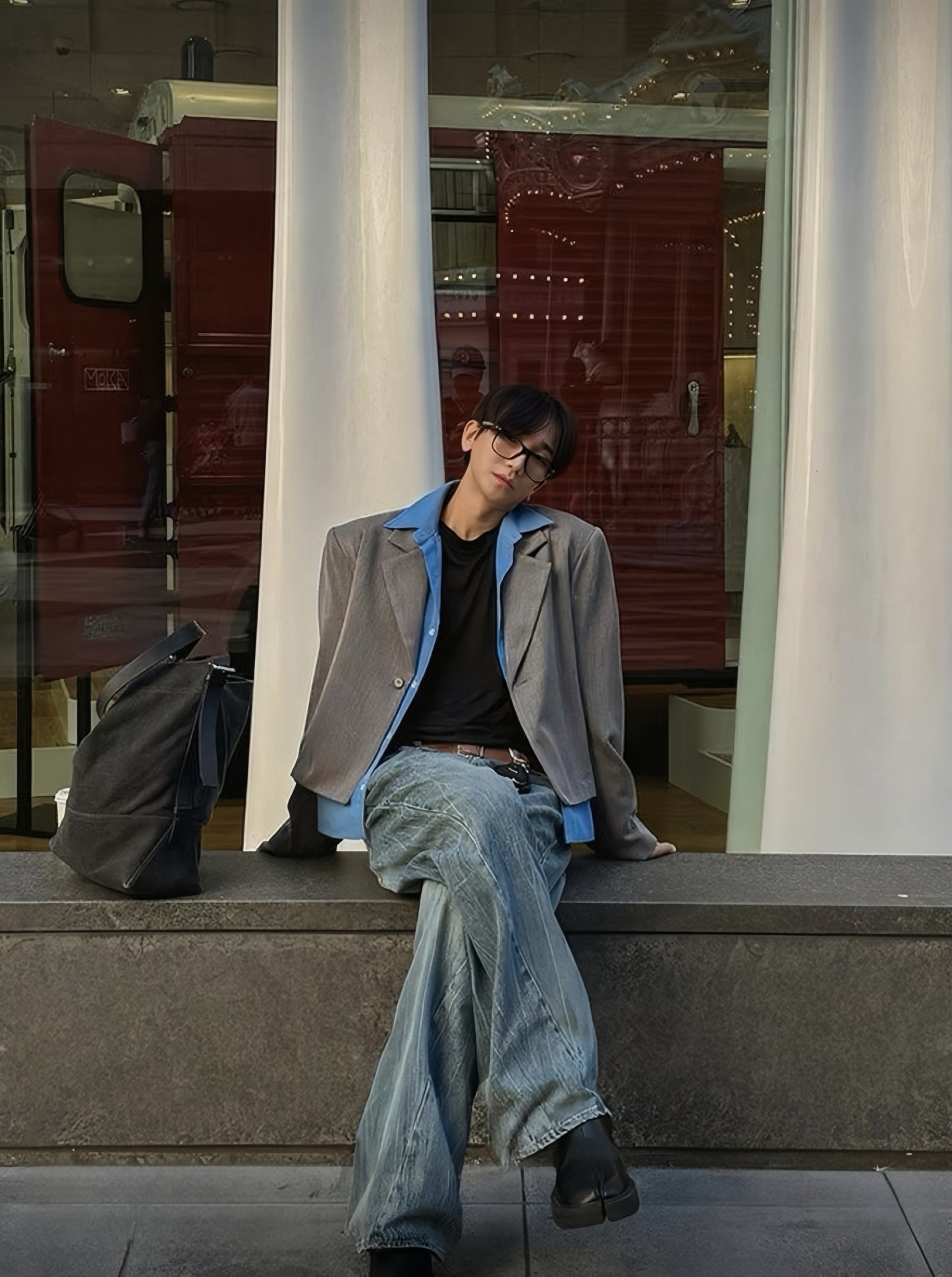 A98 兩件式襯衫外套 (黑 灰)