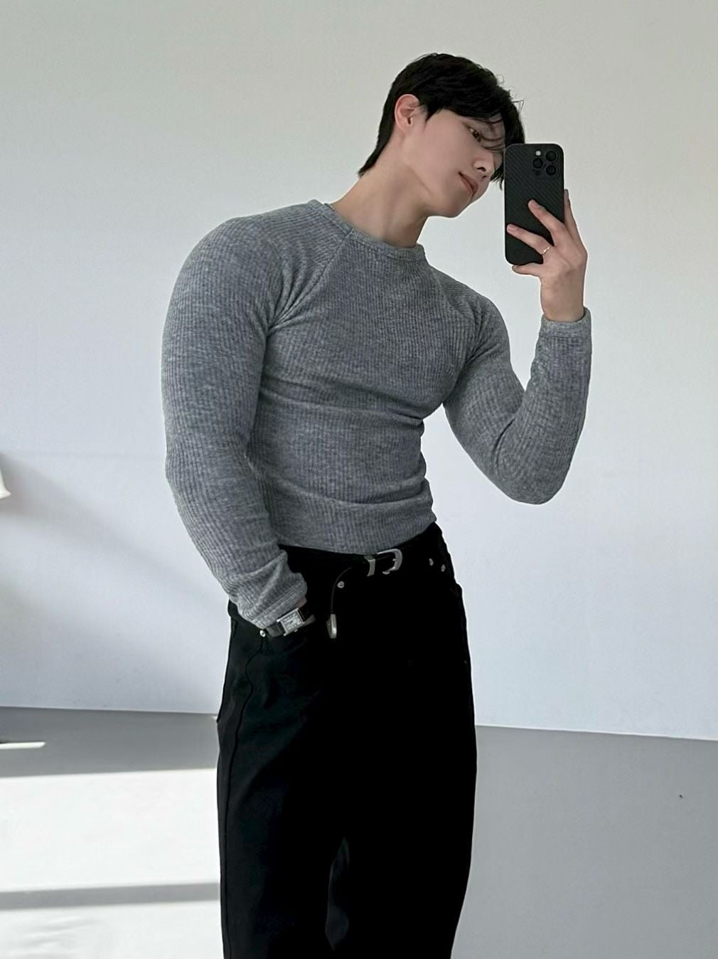 B150 斜肩羅紋修身上衣3.0刷毛款 (4色)