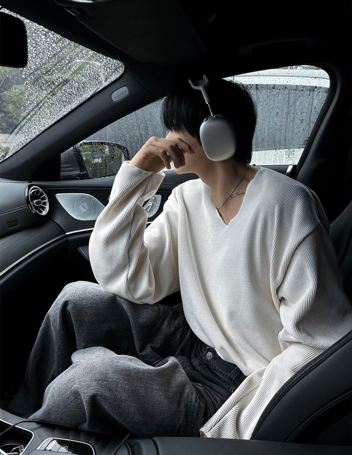 B147 寬鬆V領羅紋上衣 (4色)