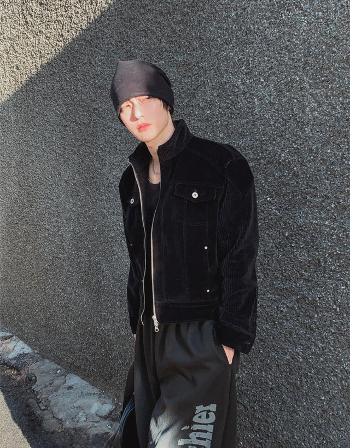 A155 絲絨工裝夾克 (黑 藍)