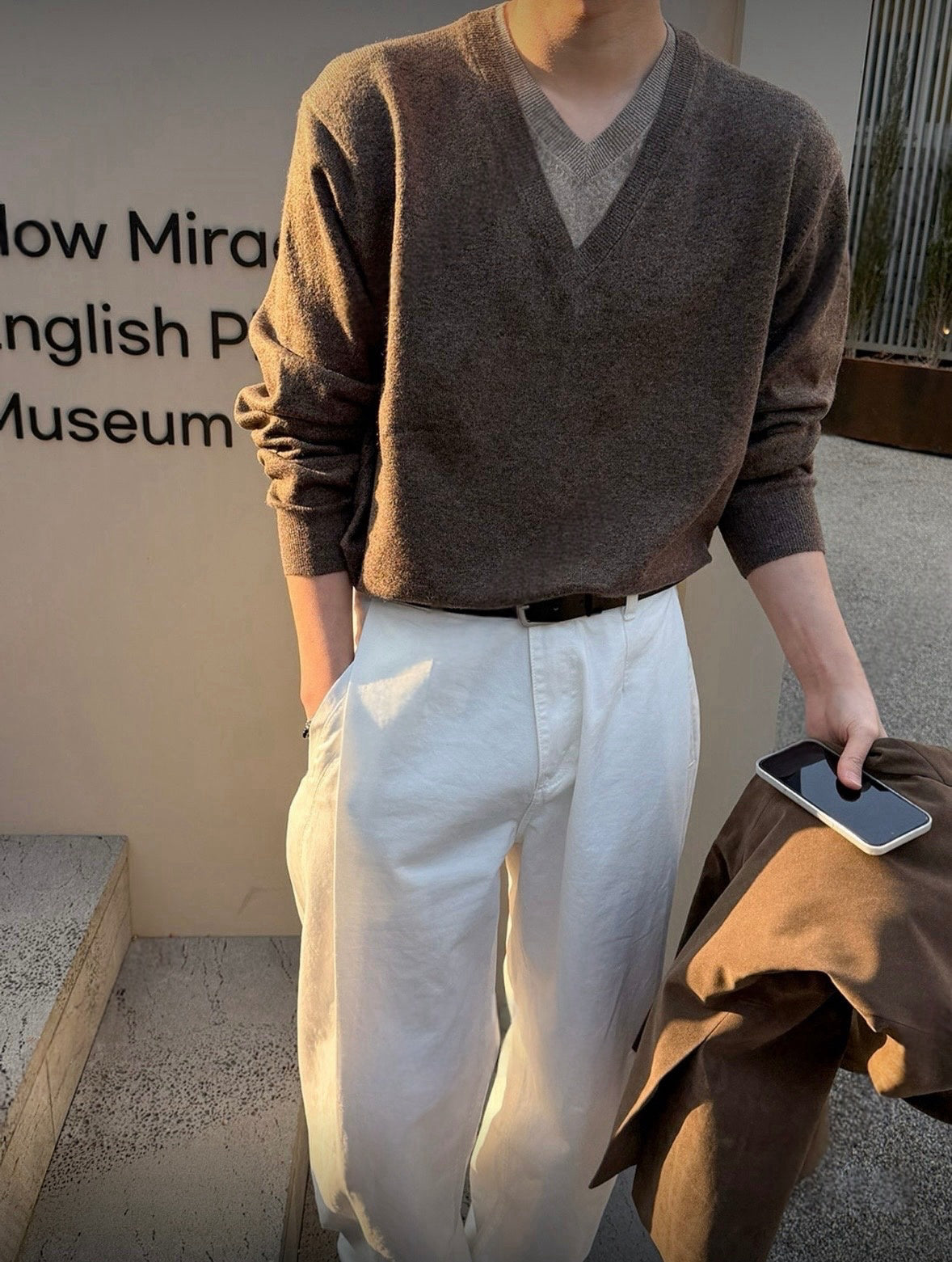 B185 拼接雙層V領針織衫(6色)