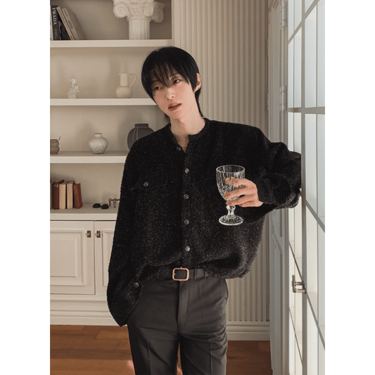 A147 細閃粗花呢短版外套 (黑 深藍)