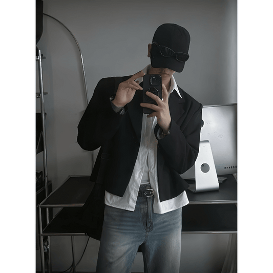 A98 兩件式襯衫外套 (黑 灰)