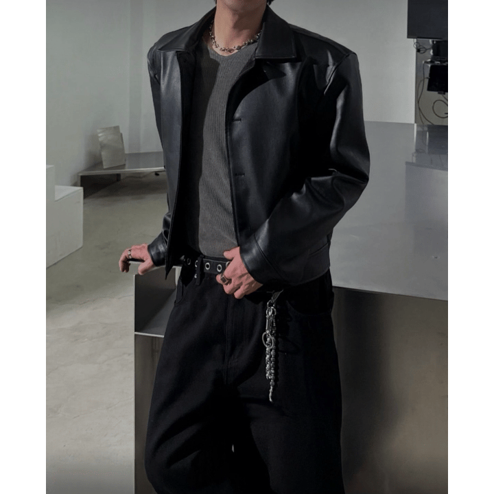 A149 Matte Short Leather Jacket (Black/Brown)