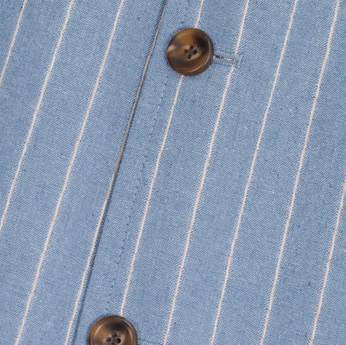 A157 細條紋無領西裝外套 (藍 灰)