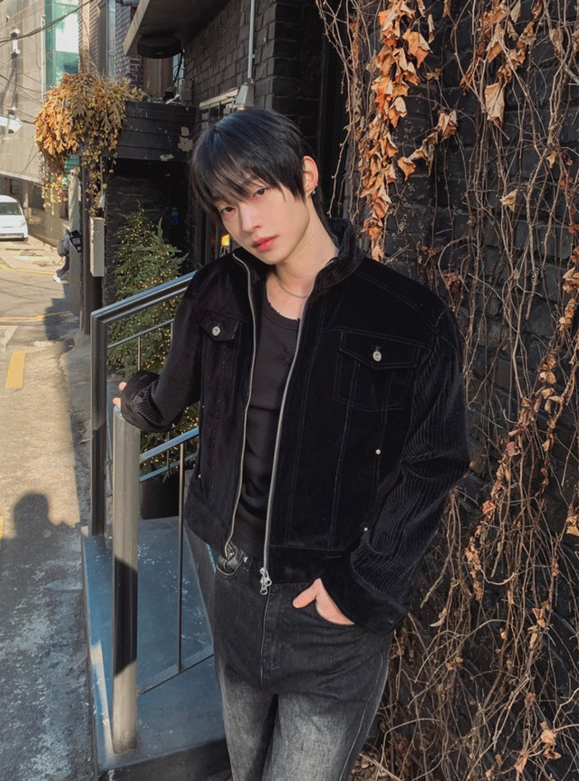 A155 絲絨工裝夾克 (黑 藍)