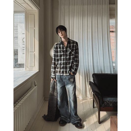 J95 鉚釘做舊水洗牛仔褲