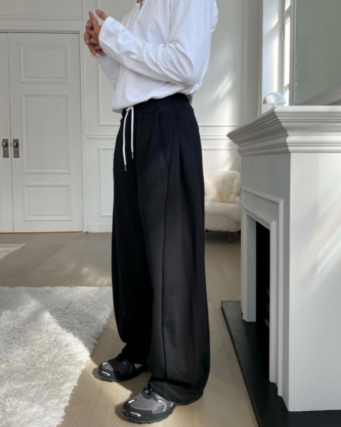 J99 側邊打摺抽繩運動棉褲 (3色)