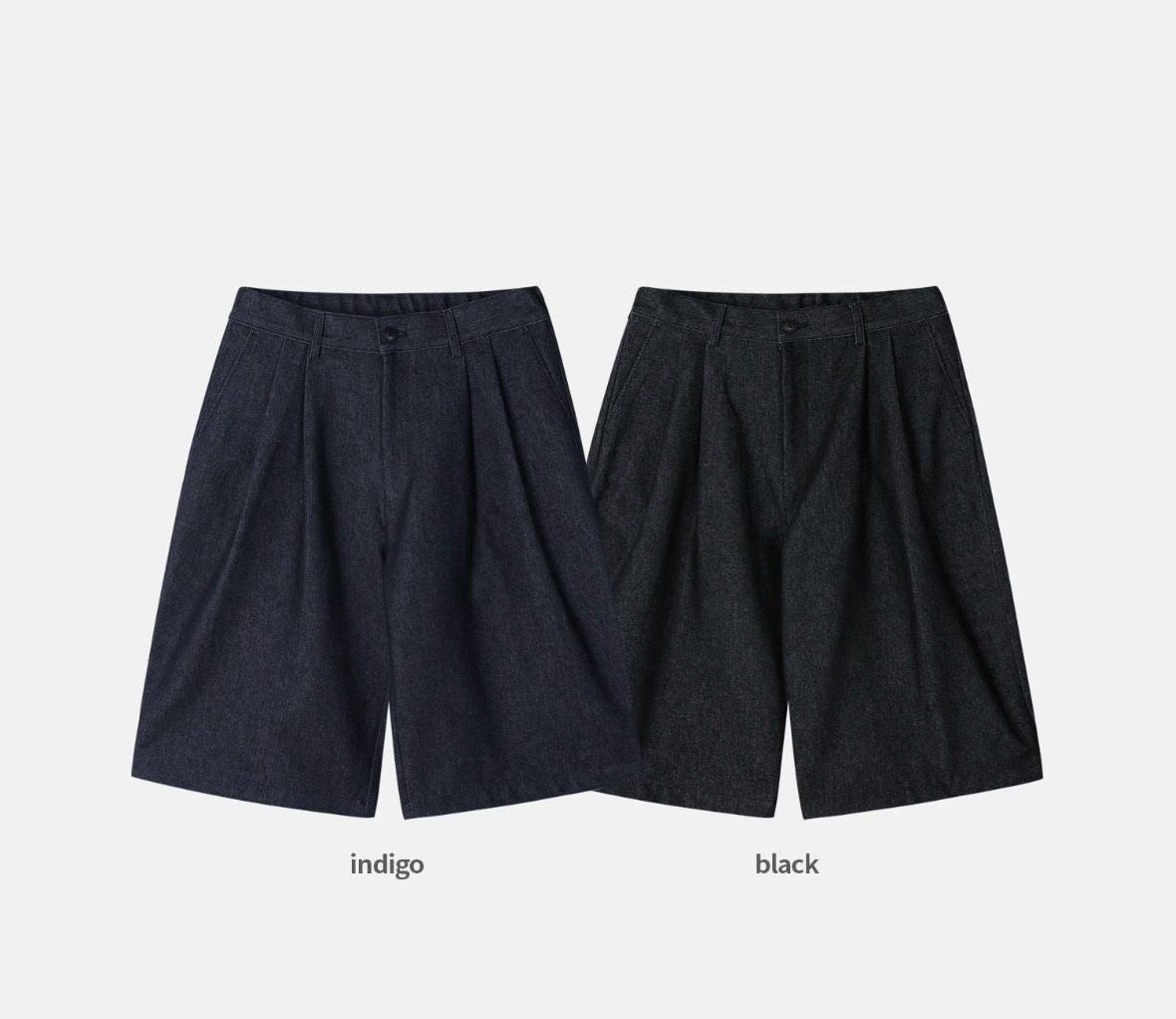J101 雙摺寬版牛仔短褲(黑 藍)