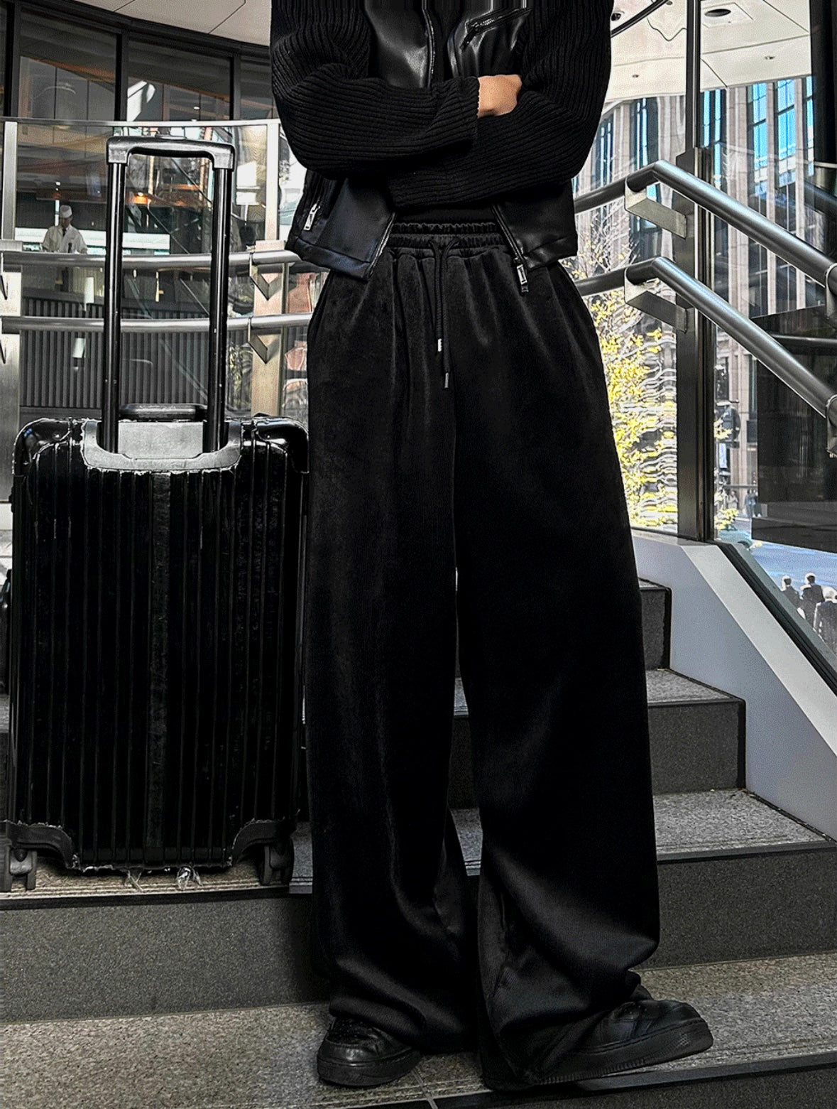 J79 韓版絨光垂墜寬褲