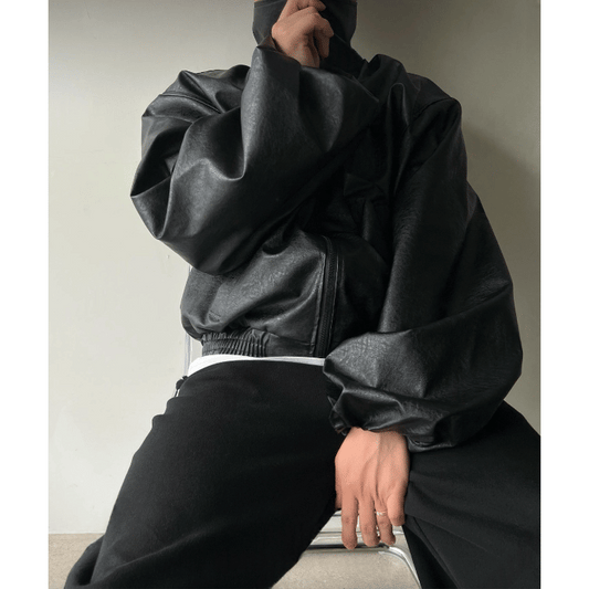 A135 雙拉鍊短版皮革外套