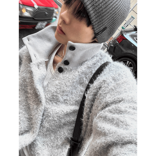 A101 柔絨高領毛毛開衫 (3色)