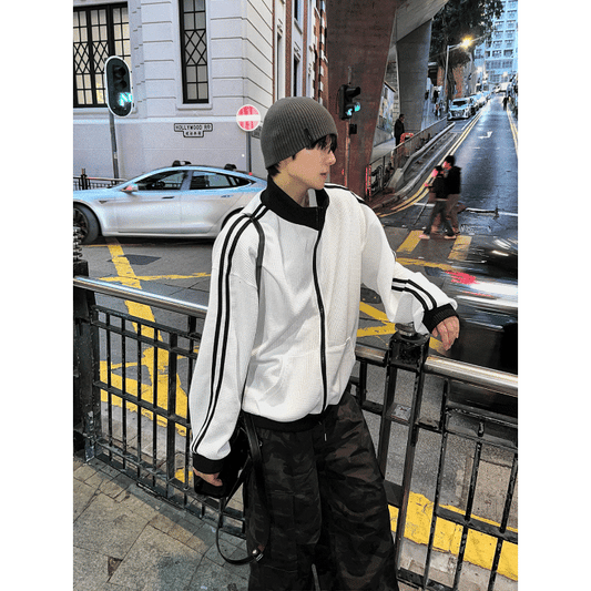 A154 運動感線條外套 (黑 白)