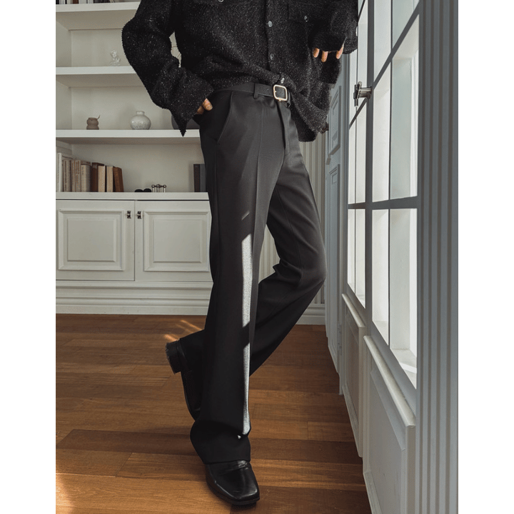 J97 打摺修身微喇叭西裝褲 (黑 棕)