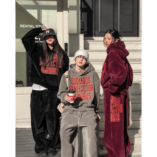 B162 緞面燈芯絨短版連帽上衣 (3色)