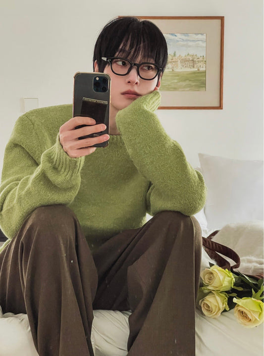 B163 馬海毛短版針織上衣 (4色)