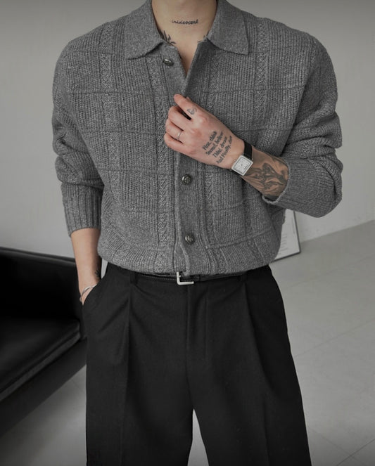 B172 3D Checkered Wool Cardigan (Grey/Black)