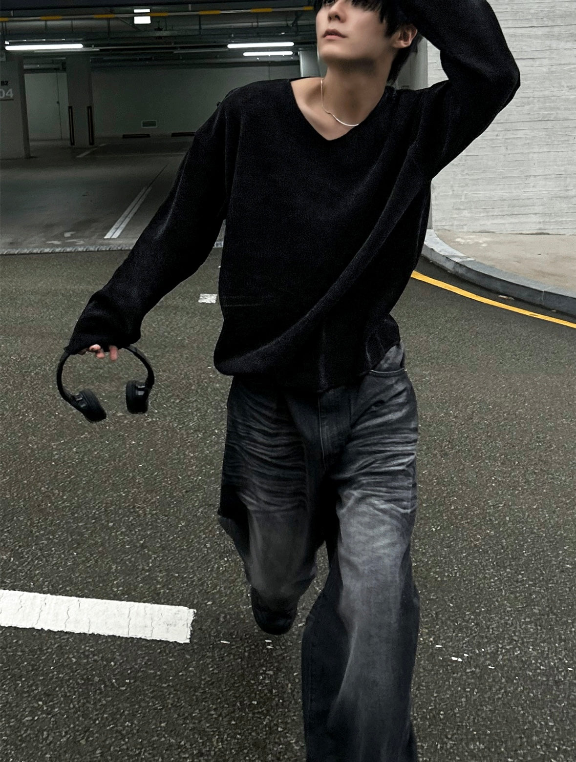 B147 寬鬆V領羅紋上衣 (4色)