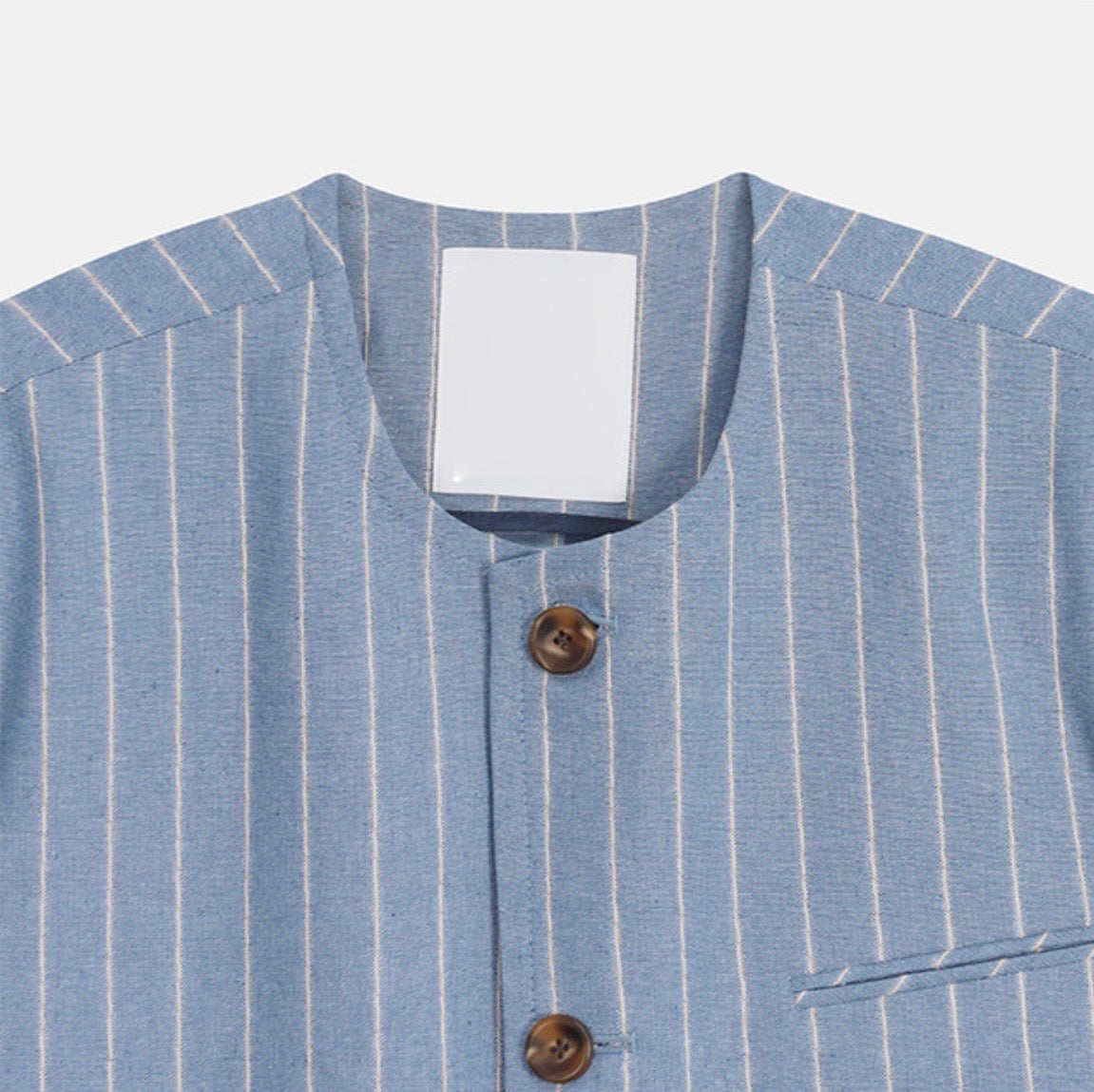 A157 細條紋無領西裝外套 (藍 灰)