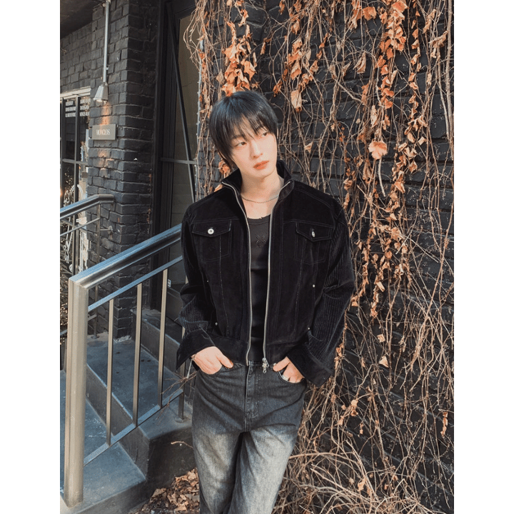 A155 絲絨工裝夾克 (黑 藍)