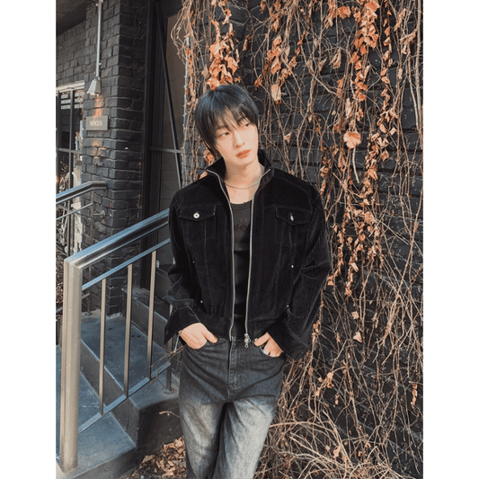 A155 絲絨工裝夾克 (黑 藍)