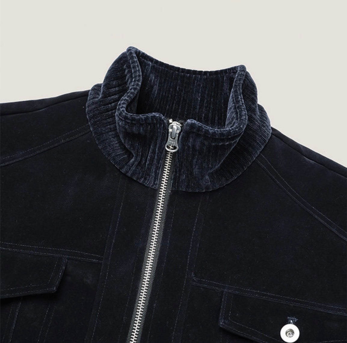 A155 絲絨工裝夾克 (黑 藍)