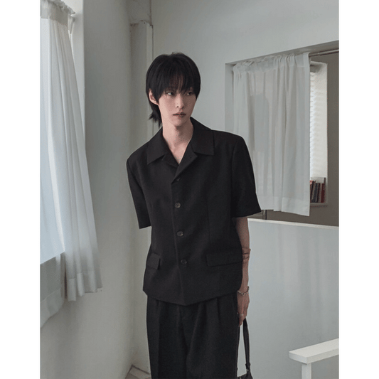 A159 夏日開領短版西裝外套 (黑 灰)