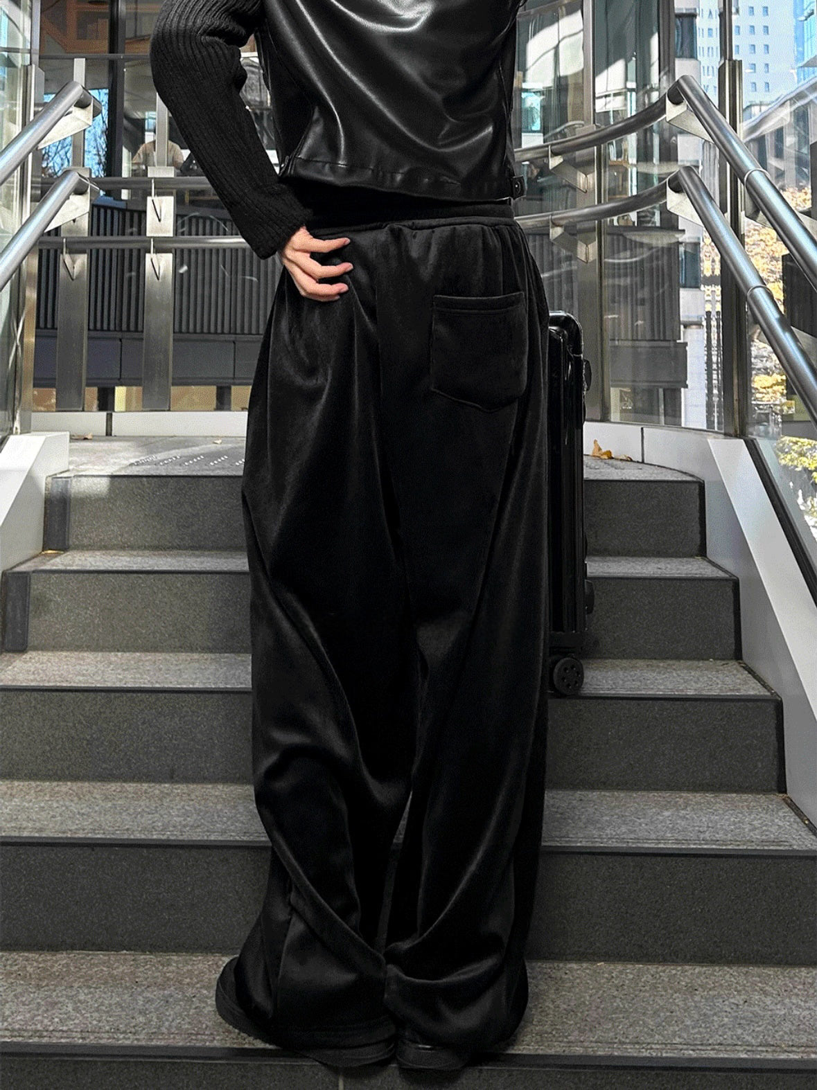 J79 韓版絨光垂墜寬褲