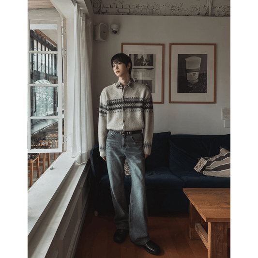 J83 復古刷色喇叭褲 (黑 藍)