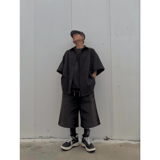 A180 碳紋肌理無扣襯衫 (黑 卡其)