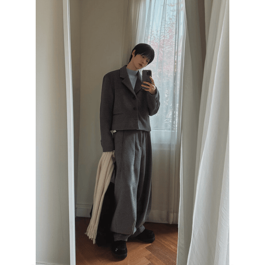 J91 羊毛挺版氣球褲 (灰 黑)