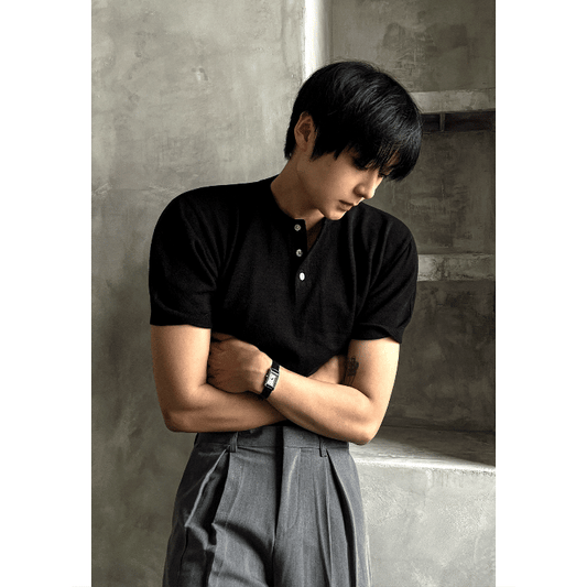 B197 亨利領合身針織衫 (3色)