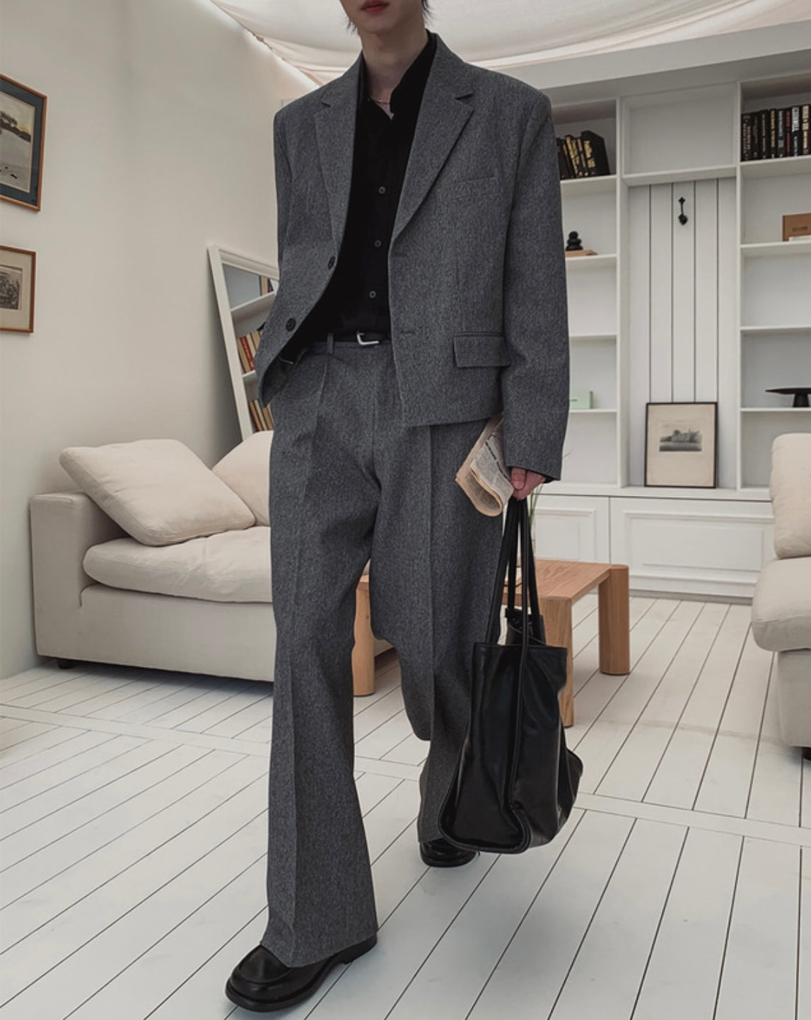 J78 極簡俐落直筒西裝褲 (黑 灰)