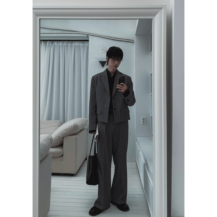 J78 極簡俐落直筒西裝褲 (黑 灰)