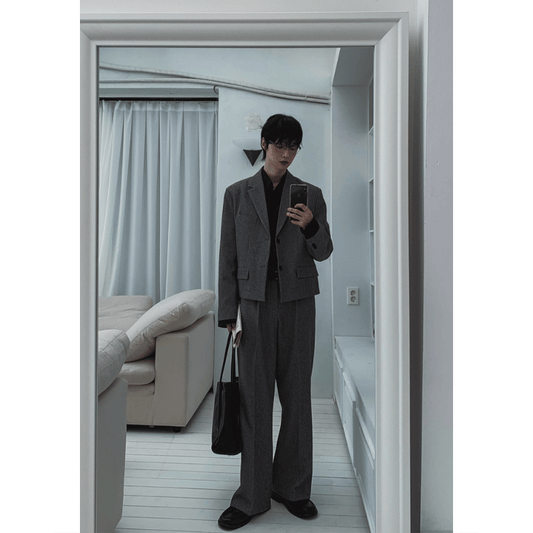 J78 極簡俐落直筒西裝褲 (黑 灰)
