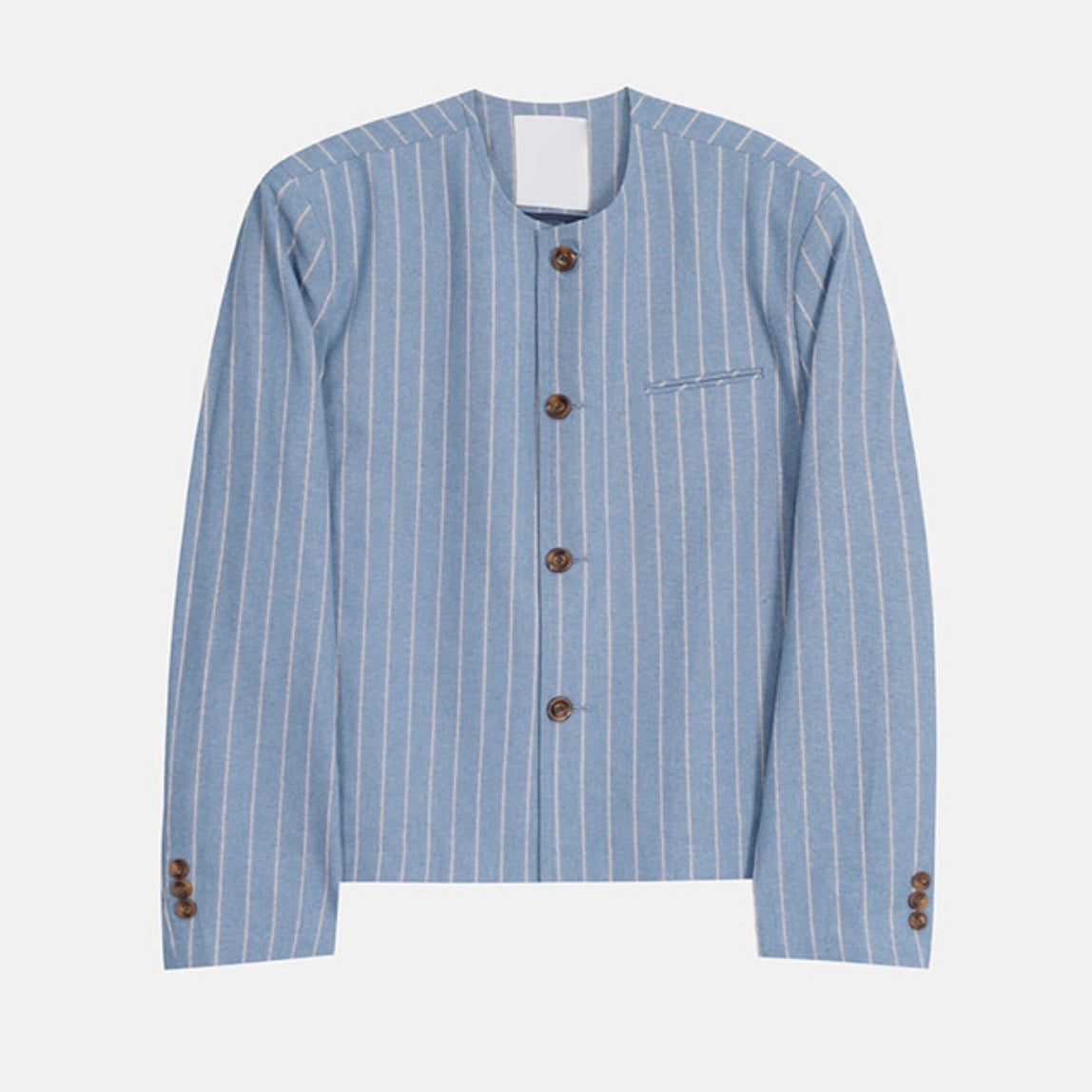 A157 細條紋無領西裝外套 (藍 灰)