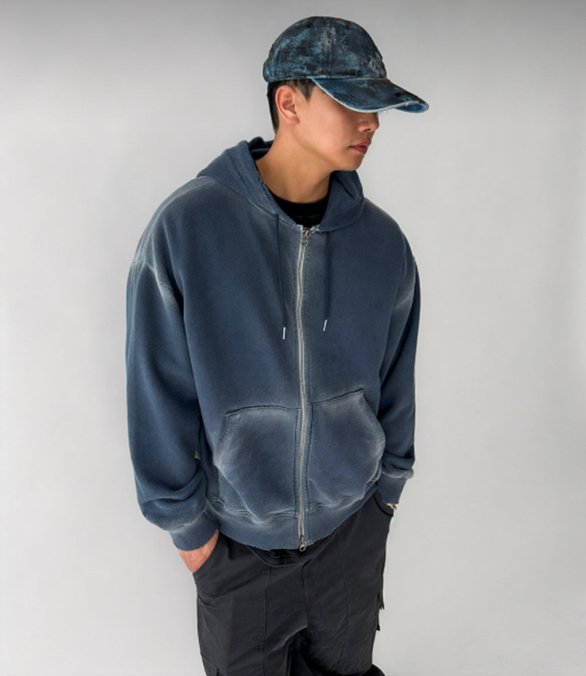 A12 homemade damaged hooded zip-up shirt