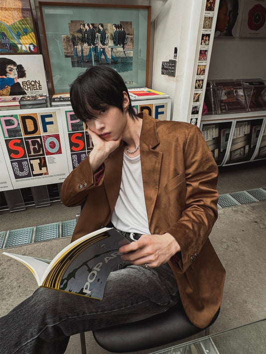 A99 焦糖麂皮西裝夾克 (棕 黑)