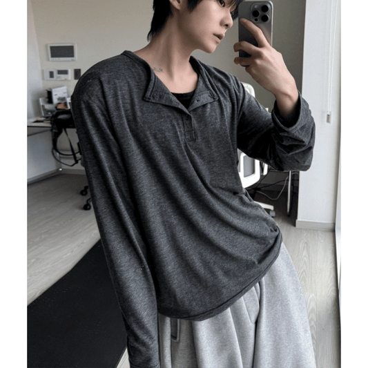 B192 層次亨利領長袖上衣 (4色)