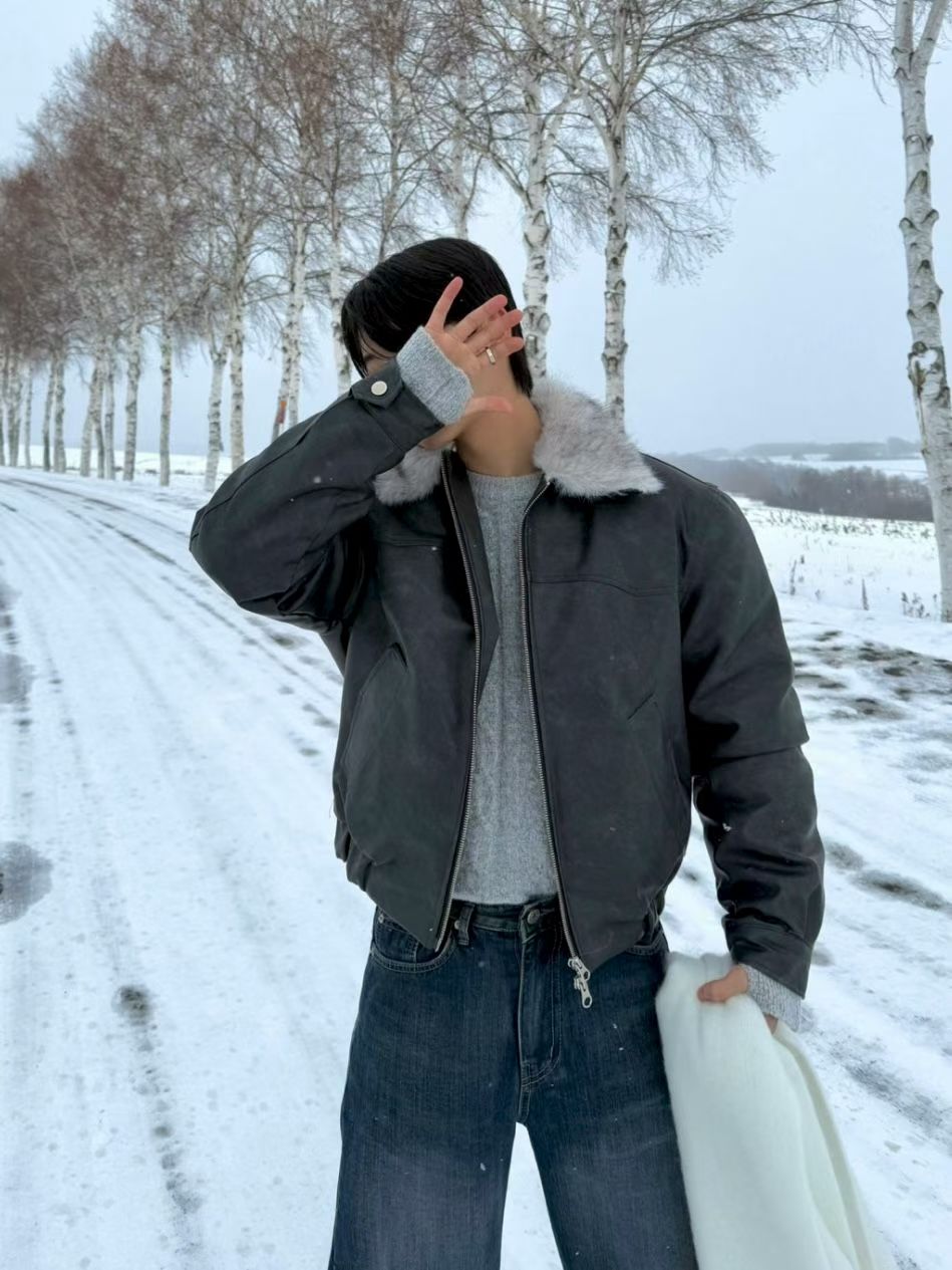 A115 冬季毛領飛行皮夾克 (3色)