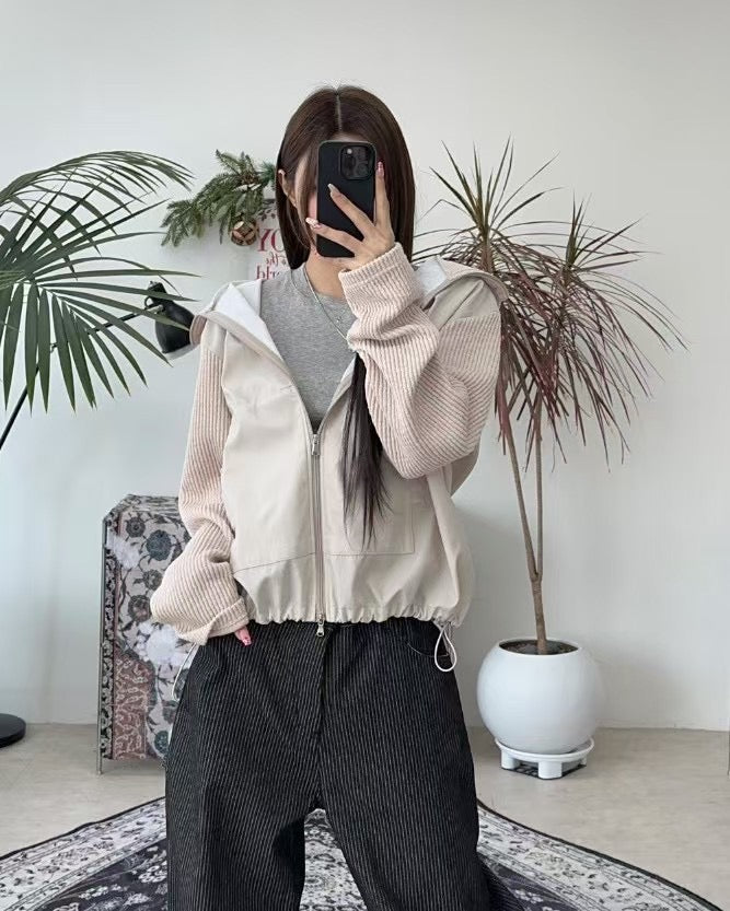 A58 CP patchwork corduroy hooded jacket (3 colors)