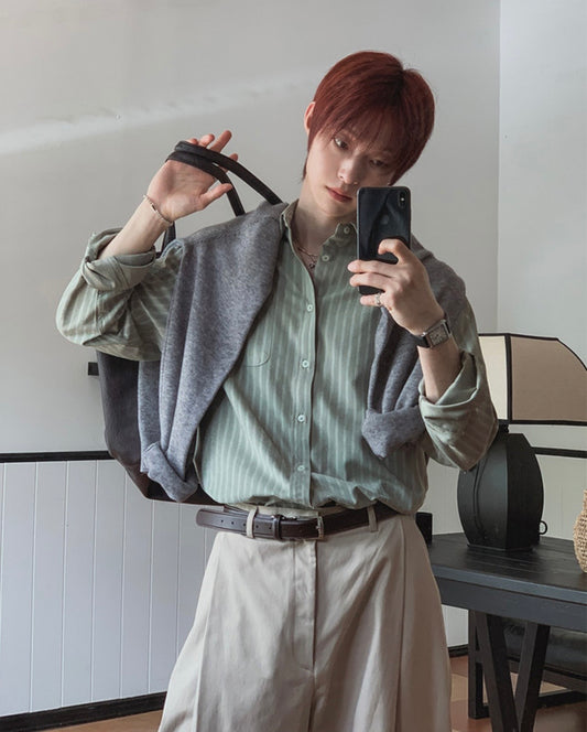 B269 Autumn Stripe Pocket Shirt (5 Colors)