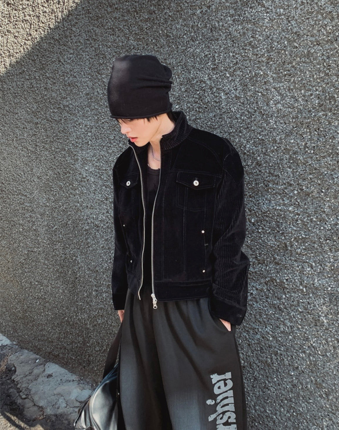 A155 絲絨工裝夾克 (黑 藍)