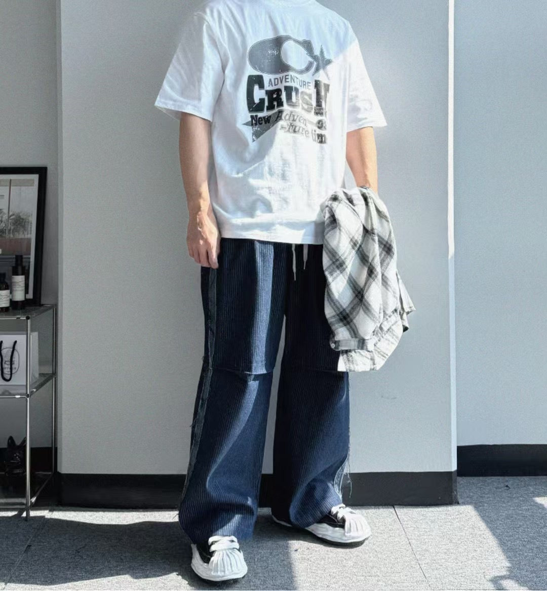 J27 Striped Denim Wide Pants (Black Navy)