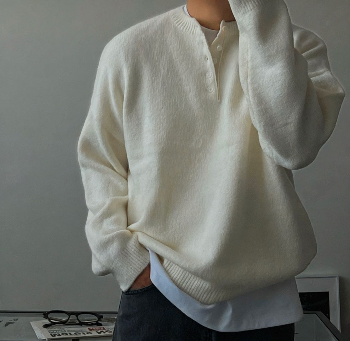 B2 Wool Cashmere Henley Neck Sweater