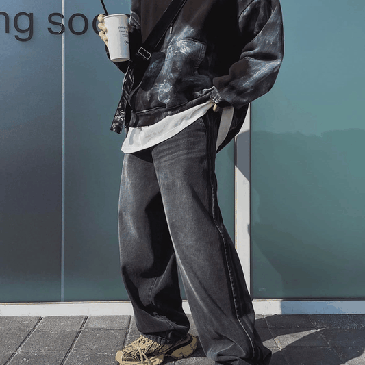 J16 Three-line denim pants (dark gray, dark blue)