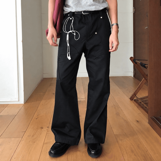 J143 Western Style Half Flare Pants (Black, Brown)