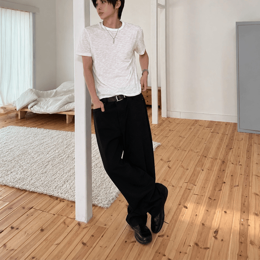 J142 Pio Half-Wide Pants (Black, Brick Red)